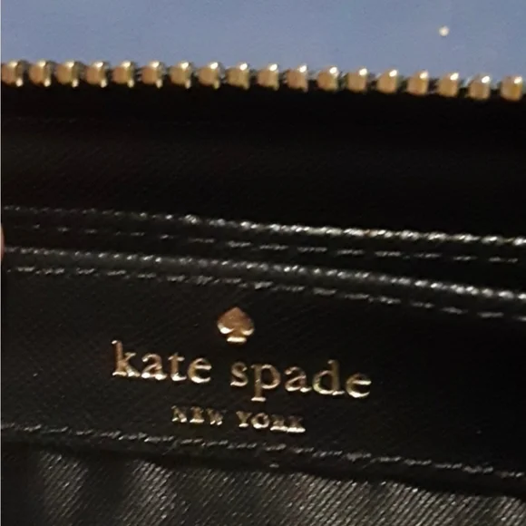 Kate Spade Black Cat Ear Wallet with Gold Accents. Zippered Large Wallet - Picture 2 of 9